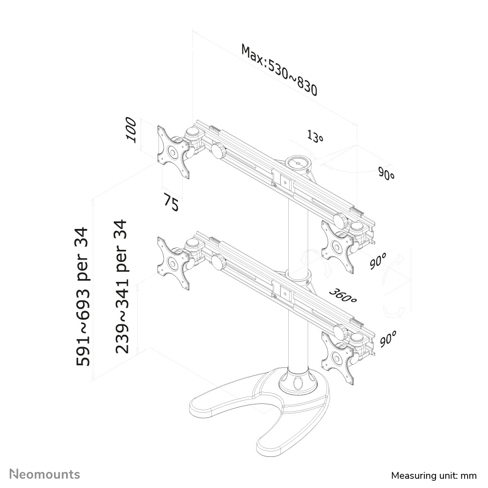 Neomounts FPMA-D700DD4 Monitorstandaard 19-30"